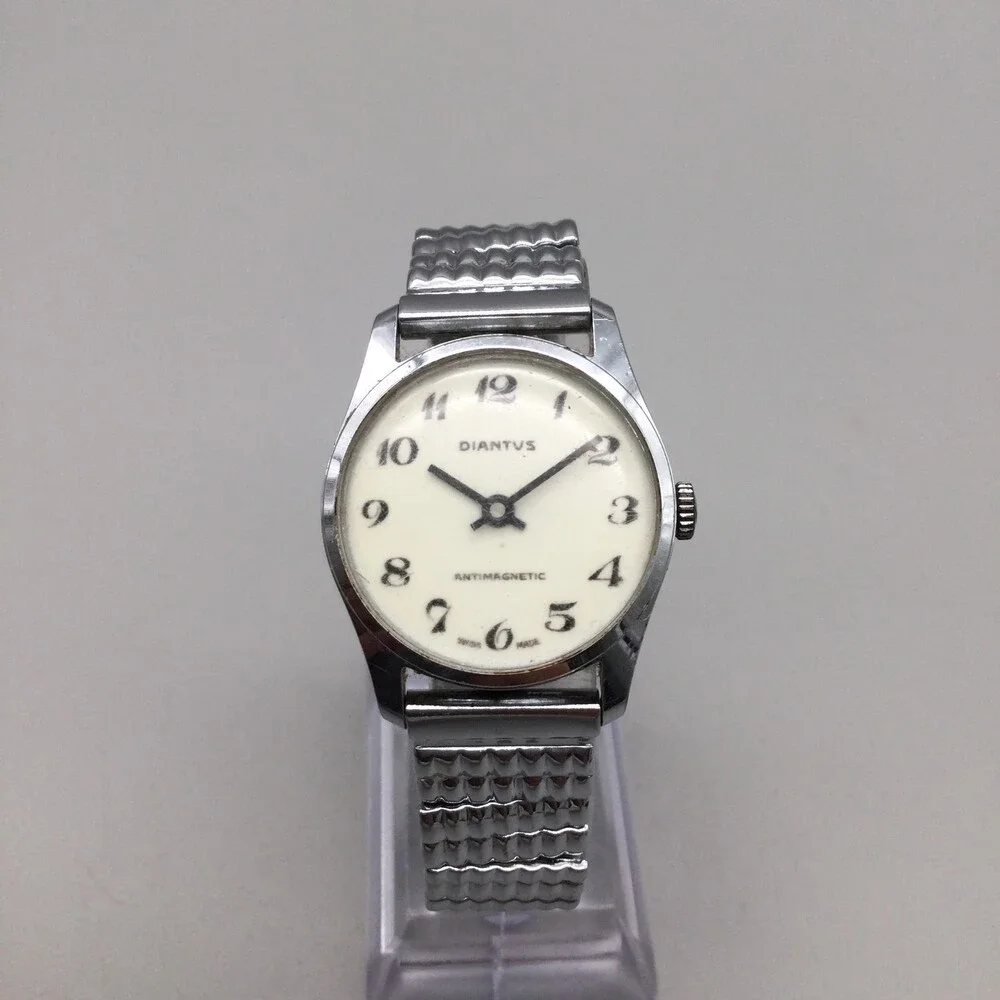 Vintage Diantus Mens Watch Cream Dial Stainless Expansion Swiss Manual Wind